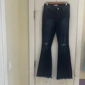 YMI Dark Blue Flare Jeans with Frayed Hem